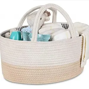 Wholesale New Trend Cotton Rope Baby Diaper Caddy Nappy Tote Bag Cotton Diaper Caddy Organizer With Divider