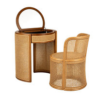 Ensemble de coiffeuse haut de gamme moderne en rotin et osier, personnalisé, avec miroir et rangement, pour bureau à domicile, chambre d'enfant, salon et institut de beauté