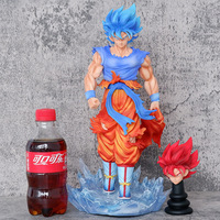 Figurine d'Action Dragon Ball Z Goku Super Saiyan Blue Double Tête de Haute Qualité 32cm, Modèle Anime Exposé, Cadeau de Collection
