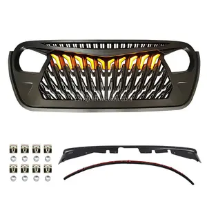 Front Bumper Shark-Style Grill with LED 4x4 Accessories Body Kits Auto Part for Wrangler JK JL Gladiator Steel Material