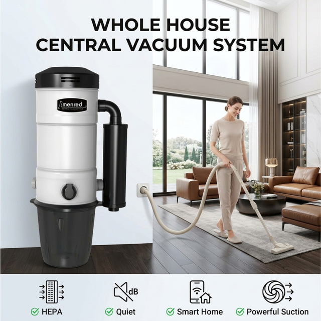 Household Central Vacuum System HEPA Filtration Quiet Powerful Suction Wet Dry Function Electric 20L Capacity Stainless Steel