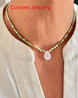 Collier ras du cou en amazonite bleue d'été, fait main, de qualité supérieure, en gros, minimaliste, avec breloque poisson en acier inoxydable