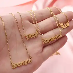Collier ras de cou en acier inoxydable avec inscription en lettres anciennes anglaises, cadeau <span class=keywords><strong>pour</strong></span> <span class=keywords><strong>meilleur</strong></span> <span class=keywords><strong>ami</strong></span>, signe du zodiaque - Product Image 2