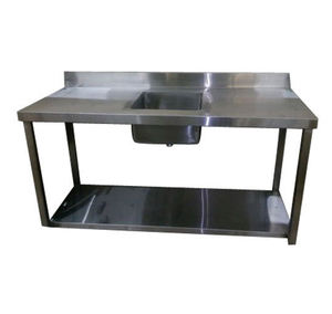 Table de travail à <span class=keywords><strong>2</strong></span> couches en acier inoxydable 201/304 de haute qualité avec bol d'<span class=keywords><strong>évier</strong></span>/égouttoir/éclaboussure arrière/espace pour poubelle - Product Image 2