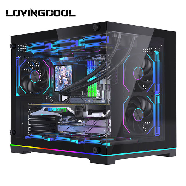 Lovingcool MATX PC Case Panoramic View Built in RGB Light Strip Supports 360mm AIO for Gaming Build Bulk Order
