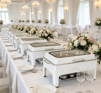 Nouveau design, chauffe-plat professionnel en acier inoxydable blanc 9L, chauffe-plat à alcool avec couvercle hydraulique pour restaurant, mariage et traiteur