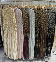 Robe Abaya brodée à col rond, manches longues, sequins et strass, coupe ample, longueur maxi, robe Abaya luxueuse à perles pour soirée