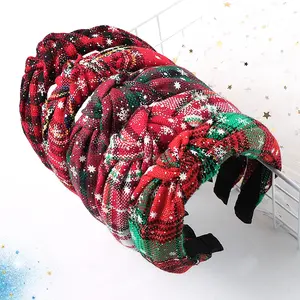 Hot Selling Christmas Plaid Bow Headband Girl's New Year Party Fashion Hair Accessories Women Christmas Decoration Gift