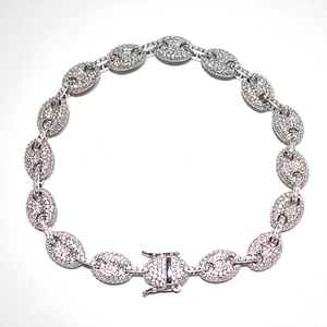 Pulsera <span class=keywords><strong>Kibo</strong></span> Modelo 010401 con Certificación GRA, Chapada en Rodio, Plata de Ley 925, con Incrustaciones de Moissanita Color D, Cadena Cubana - Product Image 1