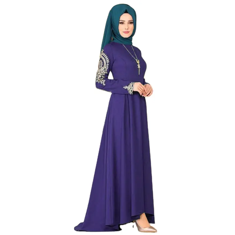 D559 New Fashion Muslim Women Long Dress Black Fancy Embroidery Classical Style Dress Irregular Delicate Skirt Arab Women Dress