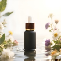 Ensemble de flacons cosmétiques en verre givré de luxe avec bouchon en bois de noyer et anneau doré pour des solutions complètes d'emballage de soins de la peau
