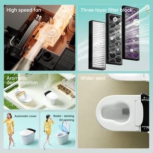 Toilette intelligente automatique à poser au sol en céramique allongée, design moderne multicolore, écran HD, avec télécommande - Product Image 5