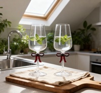 Flûtes à vin en verre multifonctionnelles, écologiques, faites à la main, design moderne, rouge et noir, avec nœud, pour décorations de mariage et de fête