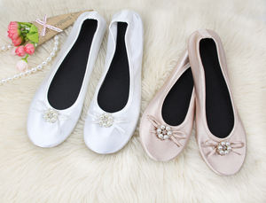 ¡Novedad de 2025! Zapatos <span class=keywords><strong>plegables</strong></span> para pies de rescate, zapatos de bailarina decorados con perlas para bodas y eventos para verano y primavera - Product Image 4