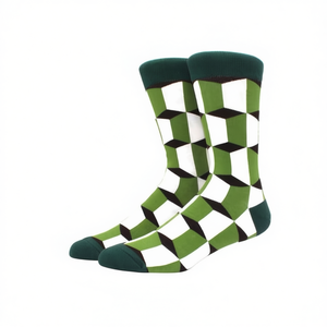 Chaussettes mi-mollet pour hommes 40-45, motif à carreaux vert, blanc, noir, mode décontractée - Product Image 1