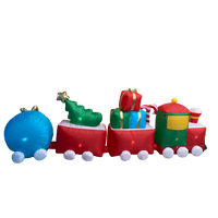 Tren Inflable Navideño de 3.6m (12 pies) con Santa Claus, Cajas de Regalo, Árbol, Bolas de Nieve, Ruedas y Luces LED para Decoración de Jardín Exterior