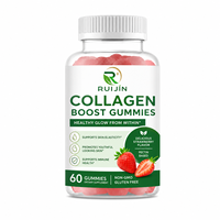 Gummies de Collagène Boost Marque Blanche, Peptides de Collagène de Poisson, Fraise, pour l'Élasticité et l'Éclat de la Peau, Gummies à la Pectine, 60 Unités, OEM