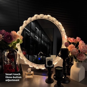 Miroir de courtoisie LED rond avec cadre en acrylique et dentelle, contrôle tactile, lumière à intensité variable pour chambre à coucher, coiffeuse, salle de bain - Product Image 5