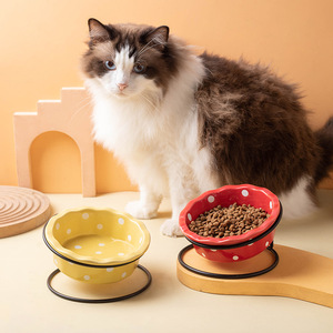 ชามเซรามิกสำหรับแมวพร้อมขาตั้งยกสูง ป้องกันคอเสื่อม ป้องกันสิว ชามอาหารแบบเอียงสำหรับแมว สุนัขพันธุ์เล็ก ผลิตภัณฑ์สำหรับสัตว์เลี้ยง - Product Image 2