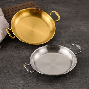 Stainless Steel Snack Plate 304 Round With Handles For Hotel Coffee <b>Tea</b> Serving <b>Trays</b> - Product Image 2