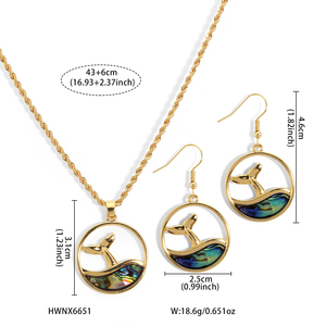 Nuova alta qualità <span class=keywords><strong>hawaii</strong></span> carino placcatura oro coda di pesce e onda rotonda collana pendente orecchini gioielli di moda set all'ingrosso - Product Image 3