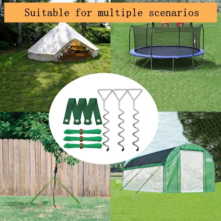 Sample 3x Spirals  4 x 40 CM belts  4x4M Ropes 1x Handle-wood-tree stake kits trampoline anchor