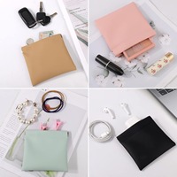 Pochette à monnaie à fermeture automatique en cuir PU, mini trousse de maquillage, étui de rangement à charnière pour écouteurs, bijoux, rouge à lèvres et câbles