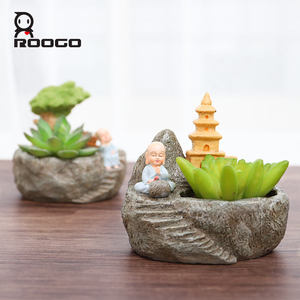 ROOGO miniatur pedesaan Zen Garden Planter sukulen, kaktus, Bonsai, pot ramuan dengan patung hadiah penghangat rumah - Product Image 3