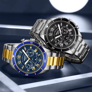 Drioshipping Moda Hombres Auto Fecha Cronógrafo Correa de acero inoxidable Correa de cuero Reloj de cuarzo - Product Image 6