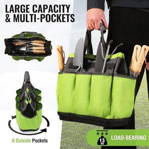 For Green/Black Waterproof Heavy Duty 8-Pocket Oxford Garden <b>Tool</b> <b>Tote</b> <b>Bag</b> for Indoor/Outdoor Use (<b>Tools</b> Not Included) - Product Image 3