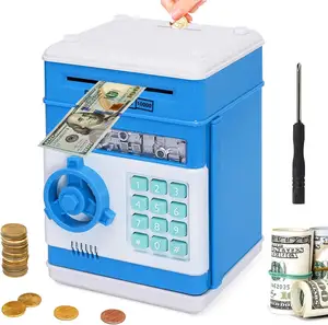 男の子とグリルのための貯金箱、パスワード付きのミニATM自動スクロール紙コインバンク貯金箱、現金とコイン貯金箱