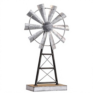 Escultura de Mesa de Molino de Viento de Metal Rústico Hecha a Mano, Adorno Decorativo de Estilo Rústico, Artesanía de Metal para Sala de Estar y Cocina - Product Image 1
