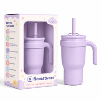 Gobelet personnalisé avec logo, 14 oz, mignon, avec poignée et couvercle à paille, anti-fuite, sans BPA, en acier inoxydable 18/8, vente en gros
