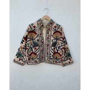 Chaqueta elegante de invierno con diseño Suzani para mujer, elegante Abrigo acolchado XL, bordado desmontable, estampado, cremallera de algodón Regular - Product Image 1