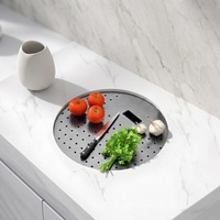 Évier rond en acier inoxydable MOSHE, à poser/encastrer/sous plan, cuve unique, épaisseur 3 mm, pour comptoir de bar ou îlot de cuisine, SUS304, avec robinet