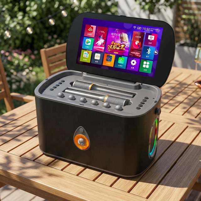 2026 Hot Sale ABS Portable Karaoke Player 12" Display Touch Screen BT Speaker Dual Microphone for Home KTV Singing Outdoor&Party