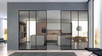 Porte coulissante ultra-étroite en alliage d'aluminium, cadre fin de 16 mm, fonctionnement synchronisé multi-panneaux, cloison intérieure moderne pour villa