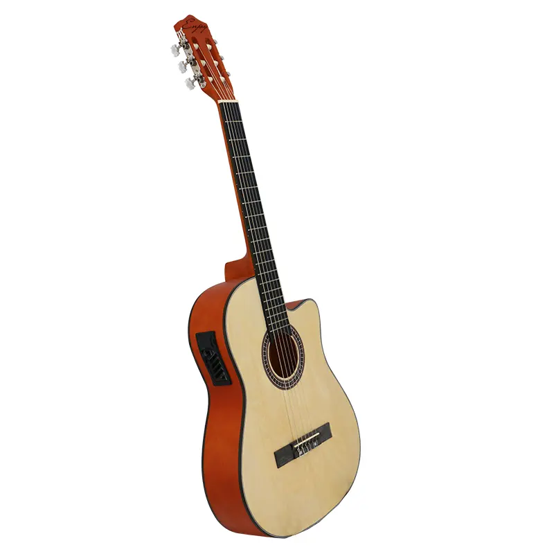 Prix bon marché d'usine 6 cordes 39 pouces pleine guitare classique acoustique en coupe de tilleul avec égaliseur à 4 bandes