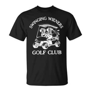 Camiseta con diseño de perro Dachshund de Swinging Wieners Golf Club, regalo para el día del padre - Product Image 1