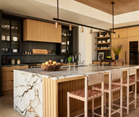 Armoires de cuisine modernes de luxe CBMmart Top Bank avec base en MDF et plan de travail en marbre pour maison résidentielle