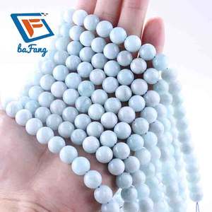 ลูกปัดพลอยอะความารีนธรรมชาติลูกปัด8 10มม. ลูกปัดหลวมกลมสำหรับทำเครื่องประดับ DIY 15" - Product Image 2