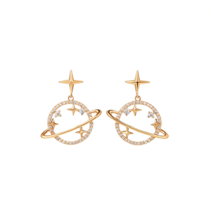 E1555 Pendientes colgantes de moda dorados con diseño de estrella y planeta para mujer, accesorios de joyería - Product Image 1