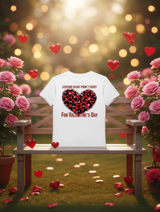 T-shirt con stampa leopardata a cuori da donna, casual, a maniche corte, girocollo, regalo di San Valentino, 100% cotone jersey, primavera estate - Product Image 2