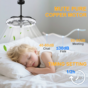 24'' Modern Crystal <b>Ceiling</b> <b>Fan</b> with Lights Dimmable LED <b>Remote</b> & APP <b>Control</b> Black andelier for Bedroom Living Room Kitchen - Product Image 4