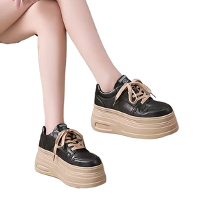 Chaussures décontractées en cuir à talon haut, classiques et de qualité, à lacets, avec motif géométrique, résistantes à l'usure, toutes saisons - Product Image 2