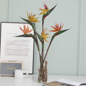 Fleur artificielle Ruilisi Oiseau de paradis, couleurs automnales, en PVC souple, pour décoration intérieure et accessoires de mariage - Product Image 1