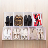 Boîte à chaussures pliable en forme de tête de chat, transparente en PP, anti-poussière, style japonais, empilable, avec compartiments et couvercle, grande/petite taille