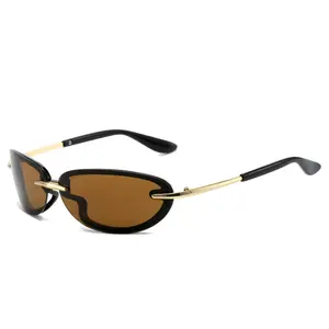 Lbashades 99105 kim loại Y2K Oval Sunglasses phụ nữ Hồng kính thời trang cắt cạnh tương lai không có Vành kính mát