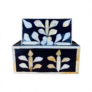 Ensemble de sous-verres carrés modernes classiques en nacre et os incrustés, pour café et thé, en stock chez Falak World Export FWE - Product Image 1