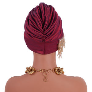 Vente en Gros Dernière Collection Coiffes Nigérianes Aso <span class=keywords><strong>Oke</strong></span> pour Femmes, Bandeaux à Paillettes et Perles Dorées, Turbans Musulmans Africains de Luxe Unis - Product Image 4